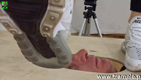 Stomping on the face in Nike sneakers WMV