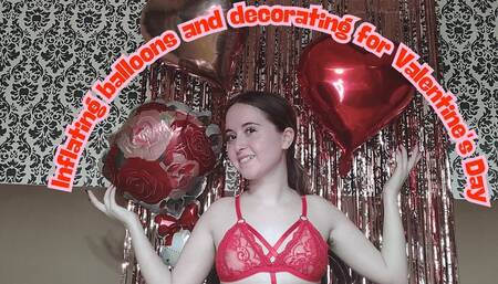 Decorating and inflating balloons for Valentine's Day