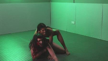 Lesbian wrestling and strap on domination