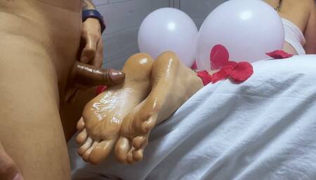 Accountant's Soles Milked: A Slippery Footjob Surprise!
