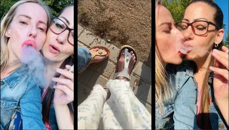 Smoking with my step-sister outside in the Park & crushing Our cigs with Our Sandals