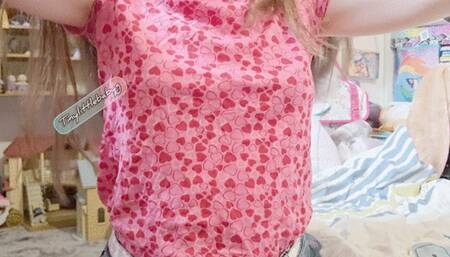 A lovely little pre date debate & wee with Tinylittlebabyg wearing an already wet pull up mini skirt with heart t