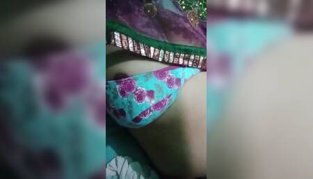 Indian Gay Crossdresser Gaurisissy Showing Her Full Body and Pressing and Playing with Her Big Boobs in Pink Saree
