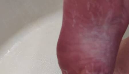 Mia's Relaxing Shower Moment - Left Foot Focus