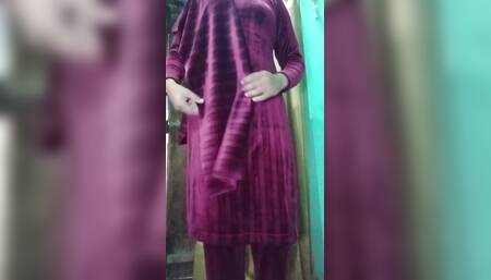 Indian Transgender Gaurisissy Looking Sexy in Pink Salwar Kurta Looking Like a Whore Housewife
