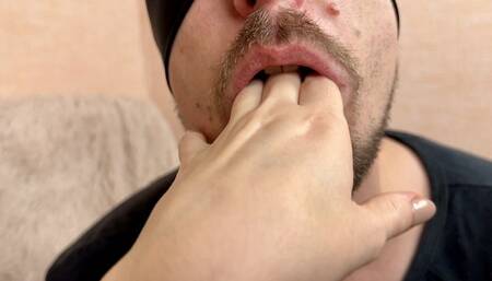 Goddess Hand Biting Vampire Fetish - Male black Nail polishing, Female Domination, Lickling fingers nail, Male Tongue Mouth , Crooked teeth