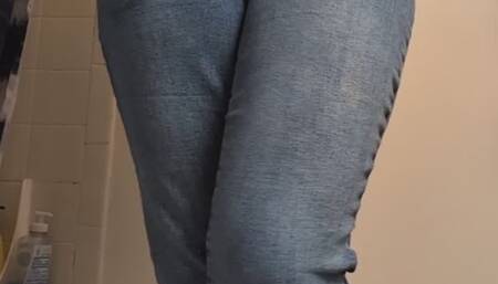 Stuck Zipper on Blue Skinny Jeans Leads to Wetting in Front of Toilet & Rewetting in Desk Chair