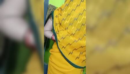 Indian Beautiful Bhabhi in Yellow Color Sari.