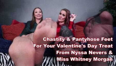Chastity & Pantyhose Feet For Your Treat with Nyssa Nevers & Whitney Morgan - wmv