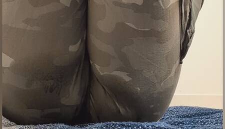 Slow, Lazy Wetting in Green Camo Pants while Reading on the Bathroom Floor