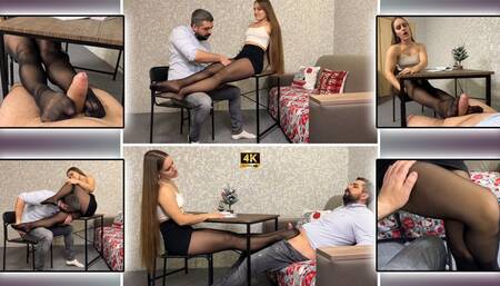 Secretary in Pantyhose Gives Boss Footjob Under Table 4K - Foot Fetish - Sexy Feet - Foot Worship - Female Domination - MILF - Submission - Foot Domination - Nylon - Stockings - Cock Tease - Office Sex - Cum on Feet - Soles
