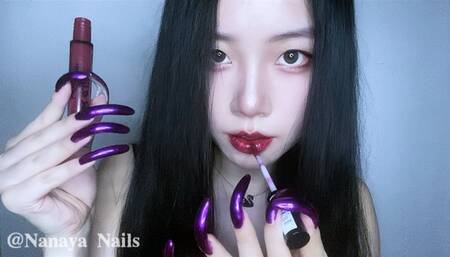 #12 - Show Purple Long Nails with Red Lipstick