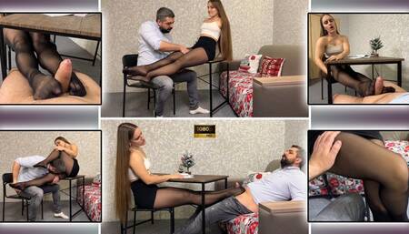 Secretary in Pantyhose Gives Boss Footjob Under Table 1080 - Foot Fetish - Sexy Feet - Foot Worship - Female Domination - MILF - Submission - Foot Domination - Nylon - Stockings - Cock Tease - Office Sex - Cum on Feet - Soles