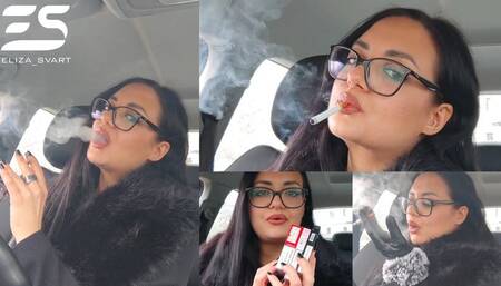 Smoke clouds in my car, lipstick and fur