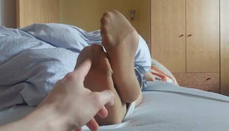Tan Nylon Feet Tickled Crossbound