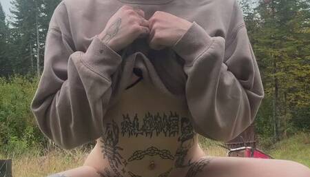 Peeing outdoors on loop in public