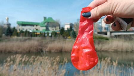 Val smoking cigarette and b2p balloons on nature