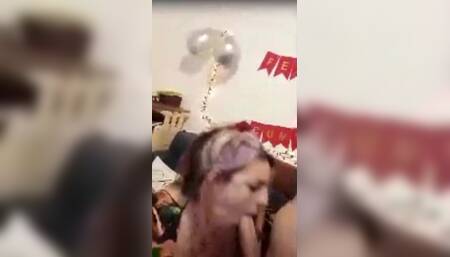 Happy Birthday. Hotwife Blows the Candle While Sucking the Dick. Live Nenamala