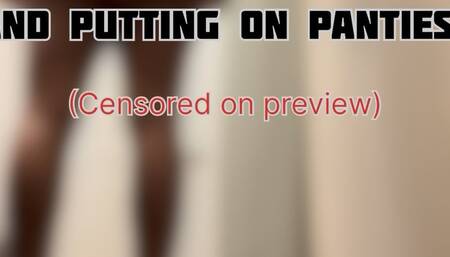 Unaware Ebony giantess being watched putting lotion her body and putting on her panties