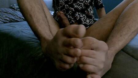 Putting lotion on my feet, taking off my clothes, and stroking till I explode!