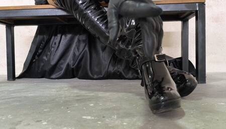 Punished by the slave Huntress Karina in Full Leather