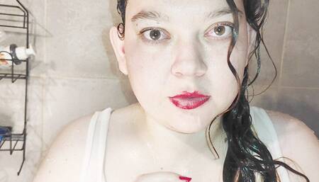 Chubby girl soaping her mouth