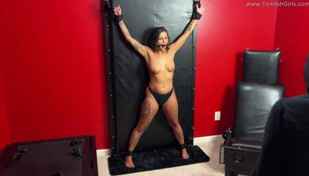 Scarlett Gagged and Vibed on the Bondage Wall - (Gag and Blindfold Only)