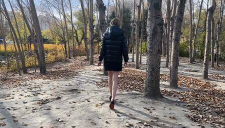 a girl in high heels was walking on the hills and her heels failed her, she fell and twisted her ankle, then with pain in her leg she fell again and twisted her knee