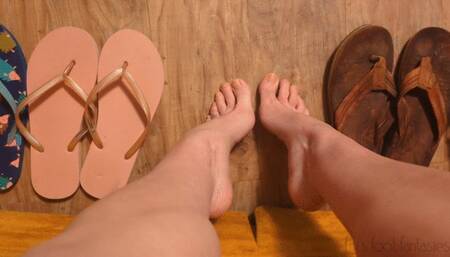 Fifi tries to walk on slippery slimy floor with smooth bottom flip flops *NEW*