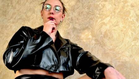 Sensual Smoking in Leather & Glasses – Deep Inhales & Exhales