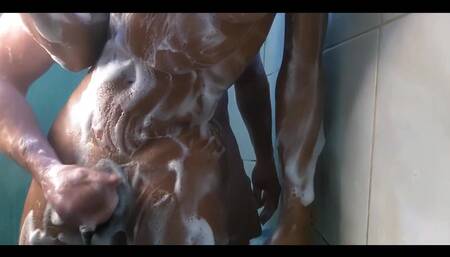 Couple with Huge Shemale Cock Jerks off Together in the Bath Before Cumming Together