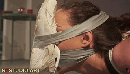 Marie B - Captured, Hogtied, Gagged with Her Own Socks and Smothered with a Sneaker (FULL HD MP4)