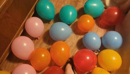 Fifi popping a floor full of balloons one by one with teasing and talking wearing single strap Birkenstocks *NEW*