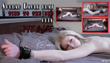 Spread Eagle Brat Tied to the Bed Gets the Cane, Soles of Her Feet and Ass Punished and Begs Daddy for Mercy
