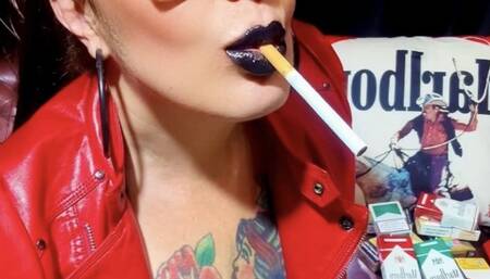 Marlboro Black 100 - Power Smoking - Smoking all leather, smoky black lips and ponytail