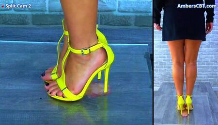 Crushing His Cock & Balls Under My Yellow Strappy Heels & Plexiglass - Split Cam 2 - A140SPLIT2