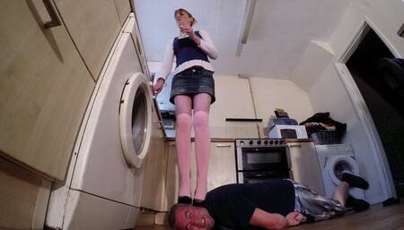 Chelsea's Heels Sticking In The Side Of Her Slaves Head & Face FLOOR CAM