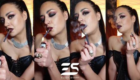 Smoking a Sobranie black russian with dark glossy lips