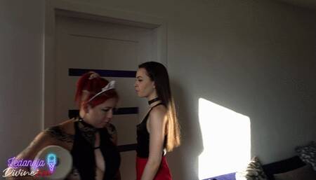 Maid fetish - double domination, boy and two girls