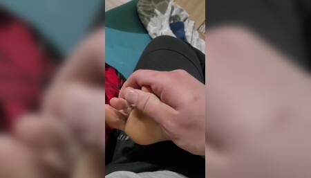 We Watch Movie with My Stepsister, I Took Her Foot, and Make Some Massage, She Make Me Blowjob