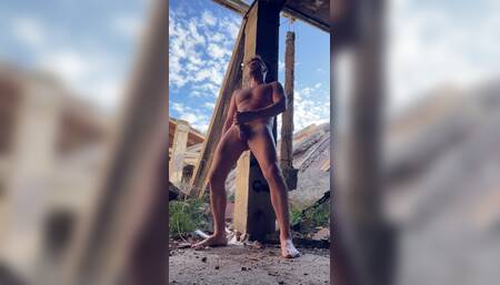 Naked in the Ruins - Carlos Jerking off Barefoot with His Size 48 Feet (30cm Feet)