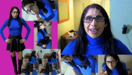 Vibrator sales girl eRica throats a cock & takes a load of cum on her face and all over her outfit!!