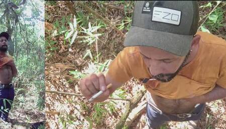 Redneck Smoking in Woods and Jerk Off at Home