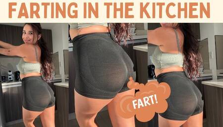 Farting in the kitchen with short leggings