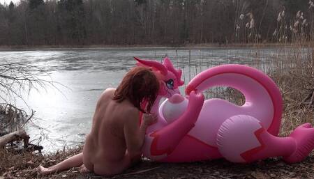 Dragoness on Ice - Aurora & Blowupguy on Wintry Lake