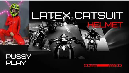 latex catsuit, gloves and helmet play