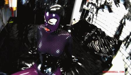 Latex blowjob and doggy style sex in purple catsuit v167