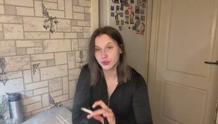 Dirty girl smokes a lot and swears a lot