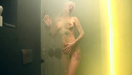 Sexy Tattooed Girl with Big Boobs Washes Her Beautiful Body in the Shower