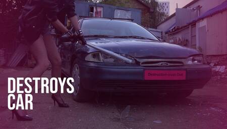 CRUSH CAR Brunette Ali destroys car Ford Mondeo